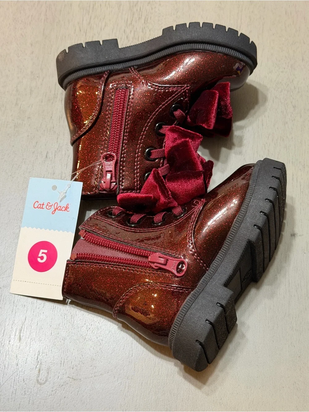 Cat & Jack 5 Toddler Burgundy Glitter Ankle Boots